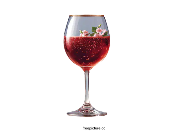 [Transparent Background PNG]Elegant Sparkling Wine Glass with Delicate Flowers