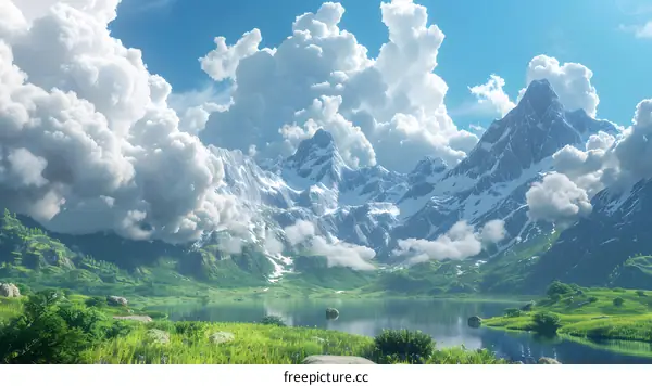 Mountains and lake in a valley