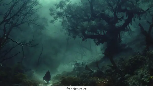 Man walking through a dark forest