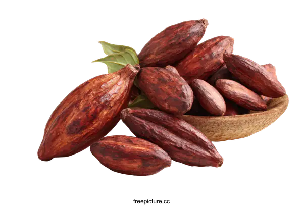 [Transparent Background PNG]Dried Cacao Pods on Wooden Spoon