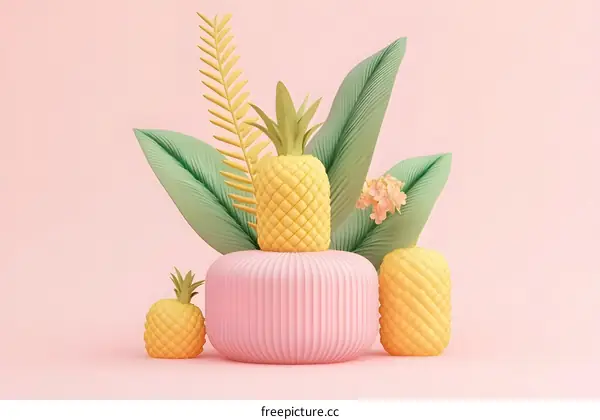 Tropical Minimalist Still Life With Pineapples and Leaves