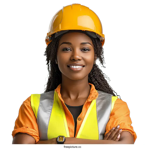 [Transparent Background PNG]African Woman Engineer in Safety Gear