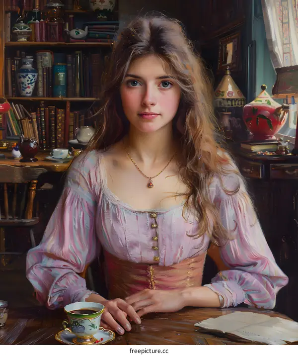 Portrait of a beautiful young woman in a pink dress