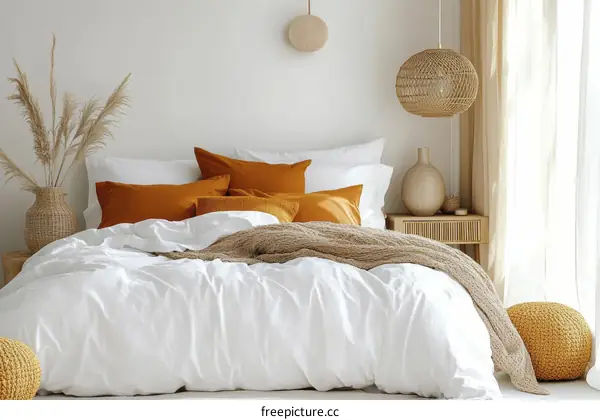 White Bedding with Cozy Knitted Throw in Modern Bedroom