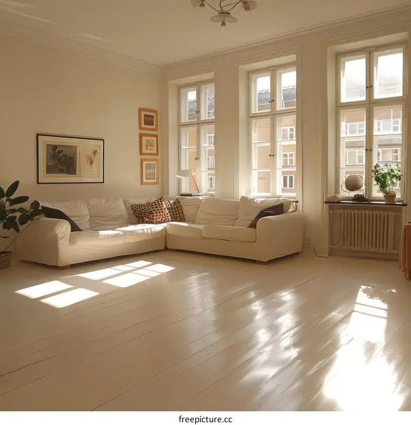 Bright and Airy Living Room With White Walls and Wood Floors