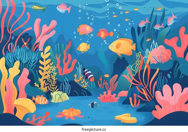 Colorful Underwater World with Fish and Coral Reefs