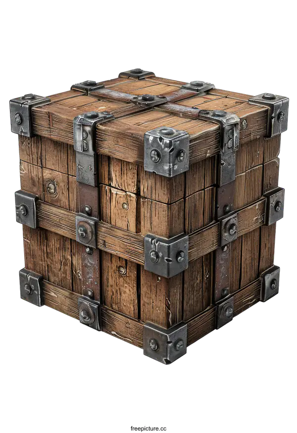 [Transparent Background PNG]Old wooden chest on black background