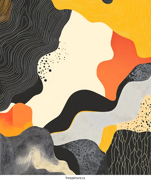 Abstract Art with Black, Orange, Yellow, and Gray Shapes