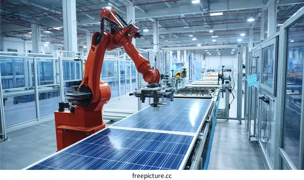 Automated Solar Panel Production Line in a Modern Factory