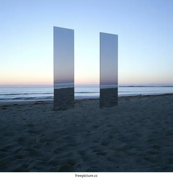 Mirrored Beach Art Installation at Sunrise