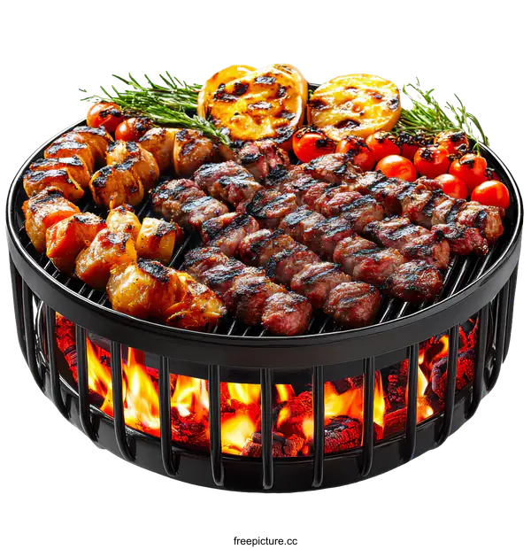 [Transparent Background PNG]Delicious Grilled Skewers on Round Grill