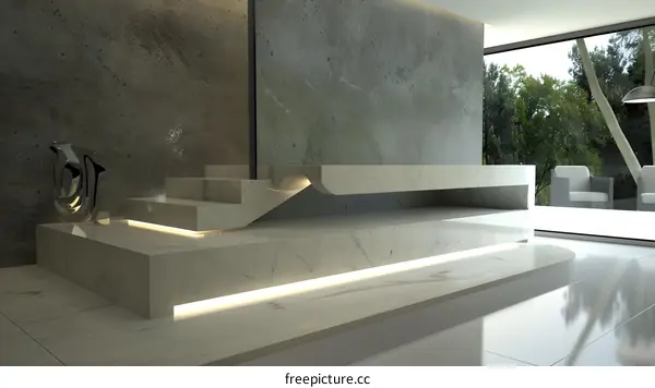 Modern White Marble Staircase and Concrete Wall Interior Design