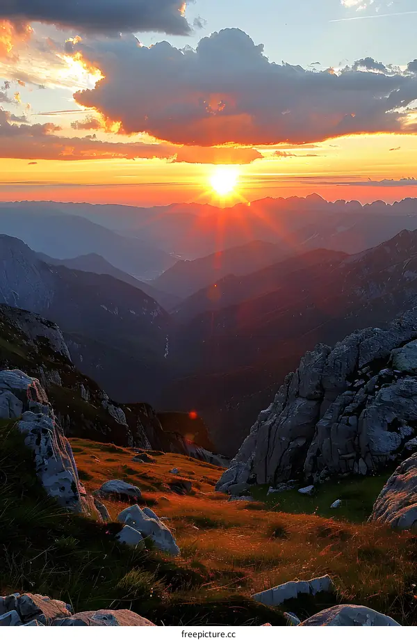Sunset Over Mountain Range