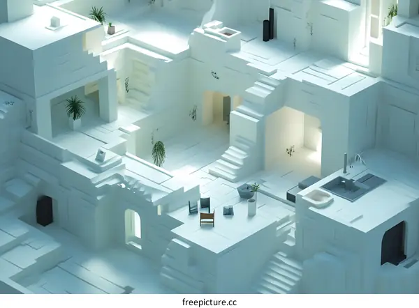 Minimalist White 3D Interior Design with Geometric Shapes