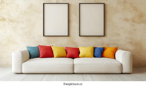 Modern Minimalist Living Room Design with Colorful Throw Pillows