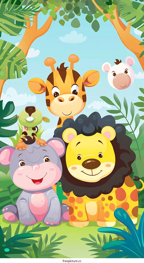 Cute Cartoon Animals Jungle Illustration