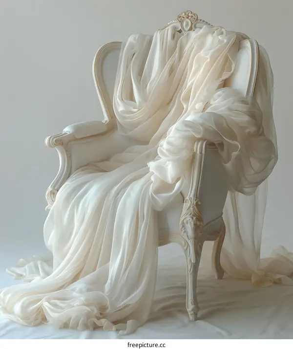 ornate chair covered with white fabric