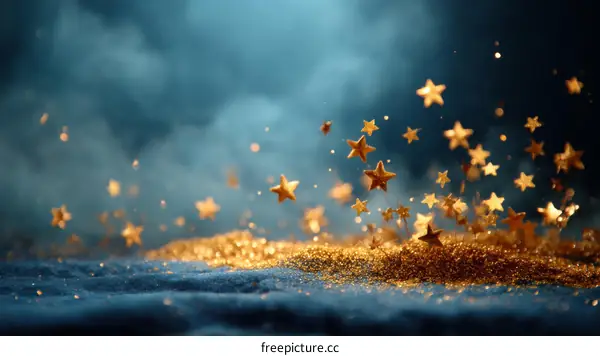 Golden Stars Falling on a Dark Blue Surface
