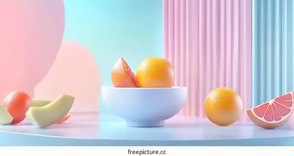 Minimalist Still Life with Citrus Fruit in Bowl
