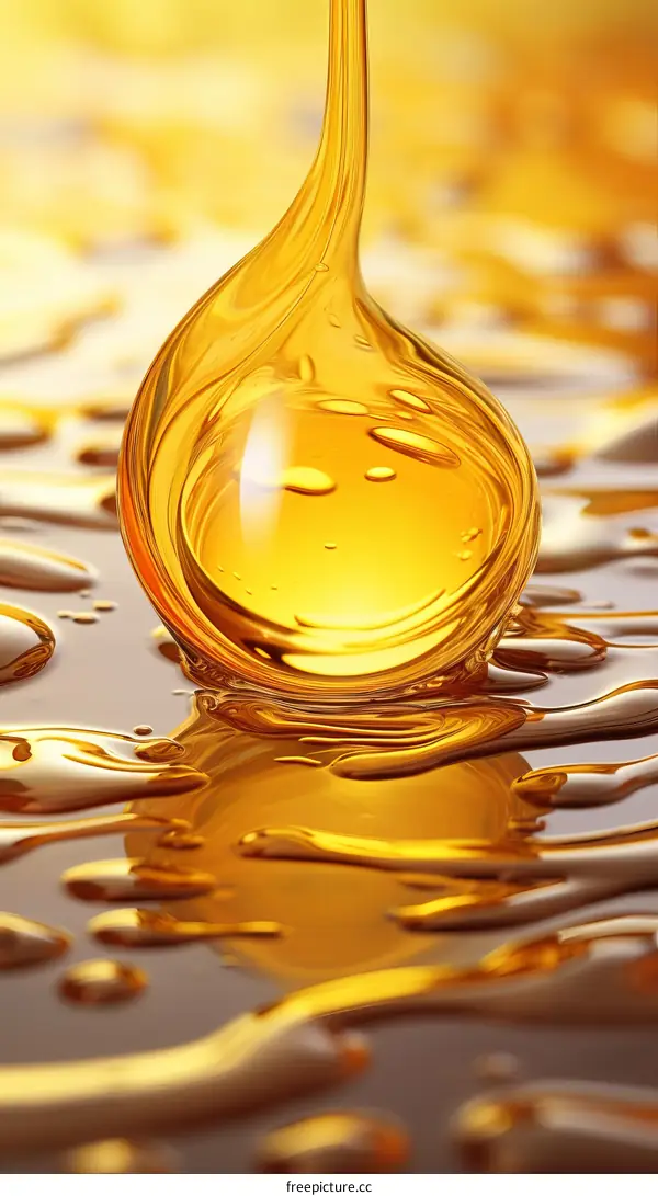 Close-up image of a drop of golden oil
