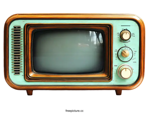 [Transparent Background PNG]Vintage Retro Turquoise Television Set