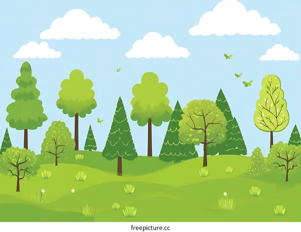 Green Forest Landscape Illustration