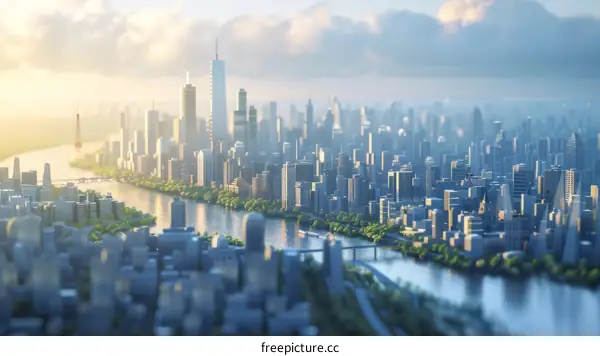 Modern City Skyline Aerial View Illustration