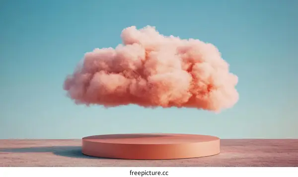 Abstract Pink Cloud on a Round Platform
