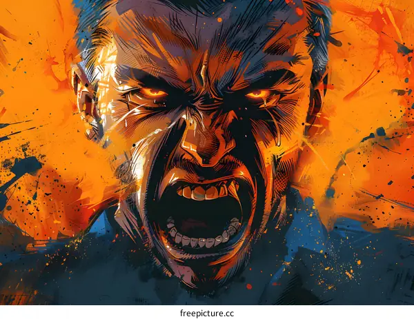 Illustration of a man screaming with an angry expression on his face