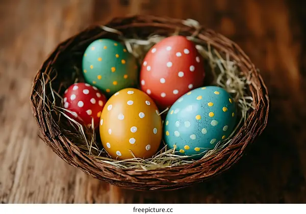 Colorful Easter Eggs in a Nest