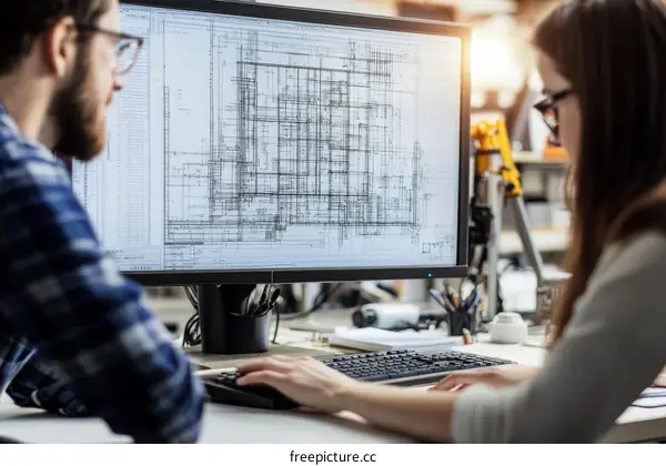 Two Designers Working on Architectural Drawings