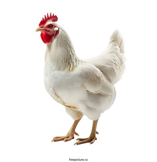 [Transparent Background PNG]A white hen with red comb and wattles