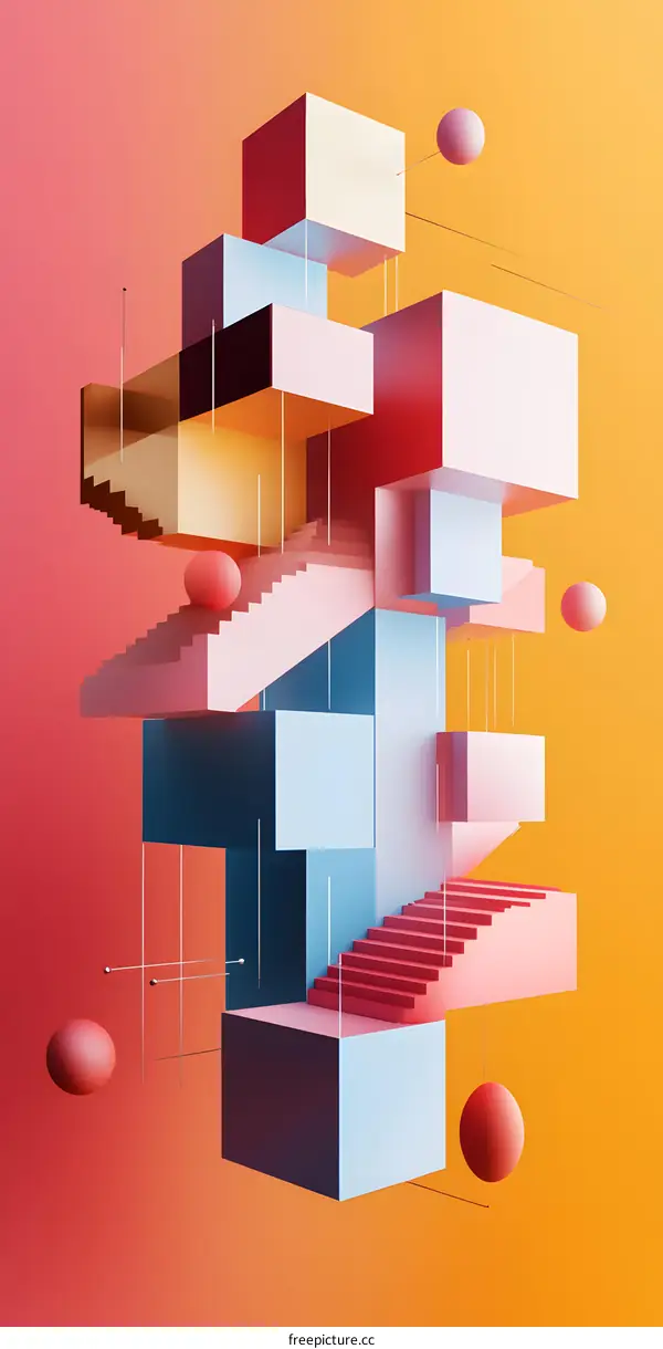 Abstract 3D Geometric Shapes with Stairs and Spheres
