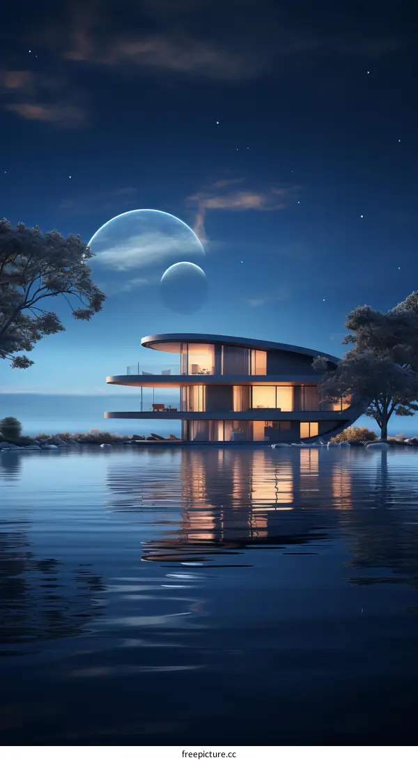 The beauty of a home on the lake at night