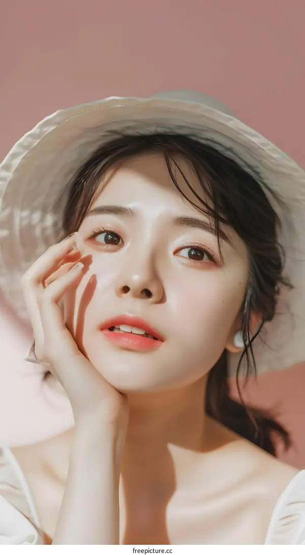 Portrait of a Young Woman Wearing a White Hat