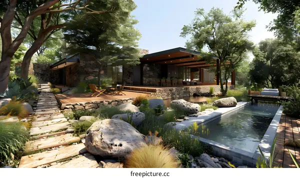 Courtyard house with natural swimming pool