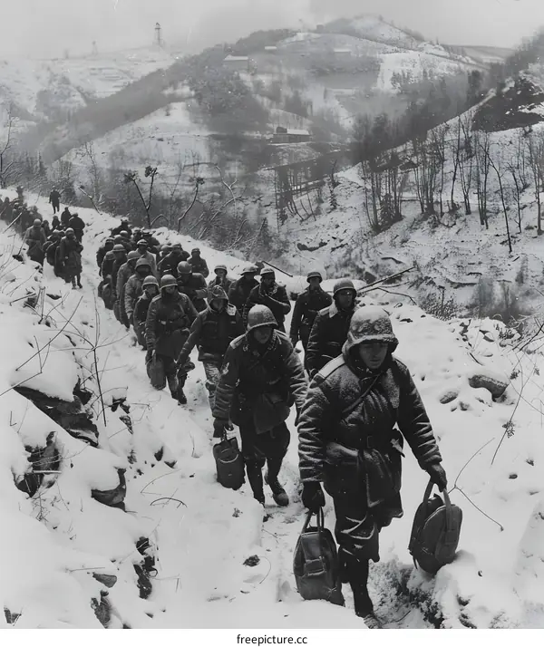 Korean War Soldiers Trudging Through Snow