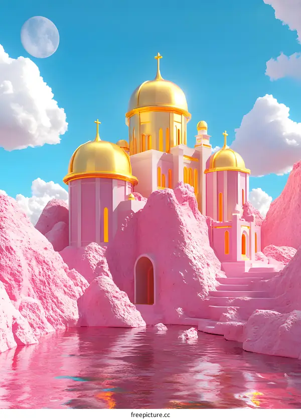 Pink and Gold Church on a Pink Island