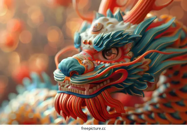 Majestic Blue and Red Dragon with Intricate Details