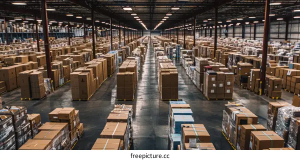 A Large Warehouse with Cardboard Boxes