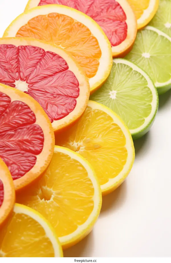 Various citrus fruits including blood orange, orange, lemon and lime