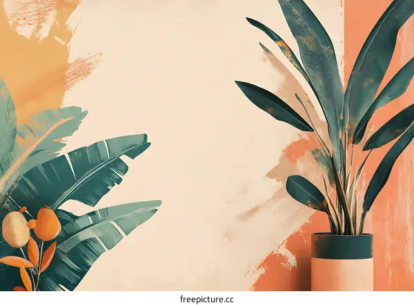 Tropical Leaves and Painted Background Illustration