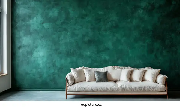 Emerald Green Wall Living Room Interior