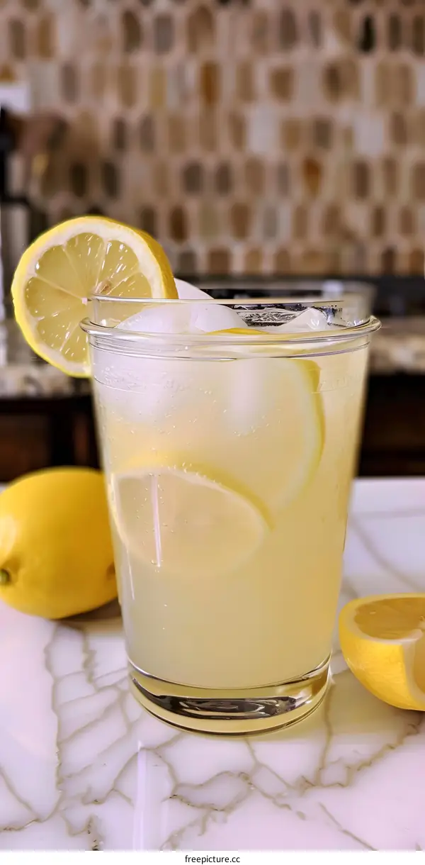 Refreshing Lemon Drink With Ice Cubes