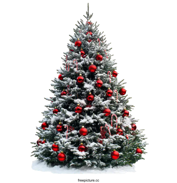 [Transparent Background PNG]Snowy Christmas Tree with Red Ornaments