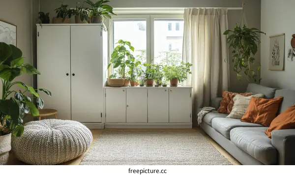 Cozy Living Room with Plants and Natural Light