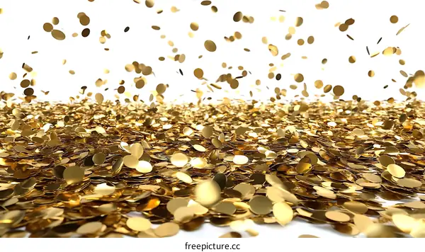 Golden Confetti Falling on a White Background