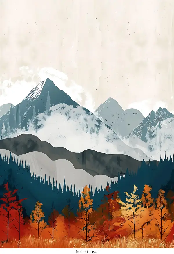 Autumn Mountain Landscape Illustration