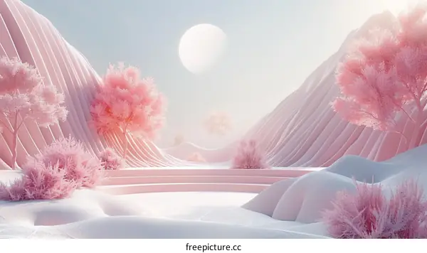 Pastel Pink Winter Wonderland Landscape