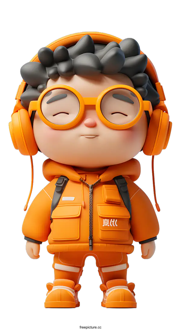 [Transparent Background PNG]Cute Cartoon Character Wearing Headphones